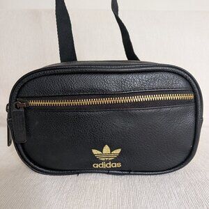 Adidas Pebbled Black Leather Crossbody Athleisure Bag with Gold Logo
